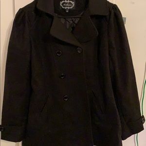 Black peacoat, double breasted. L. Like new